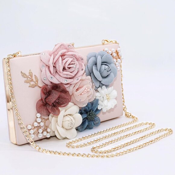 Evening Bag for Women, Flower Wedding Evening Clutch Purse Bride Floral Clutch B - Picture 7 of 7